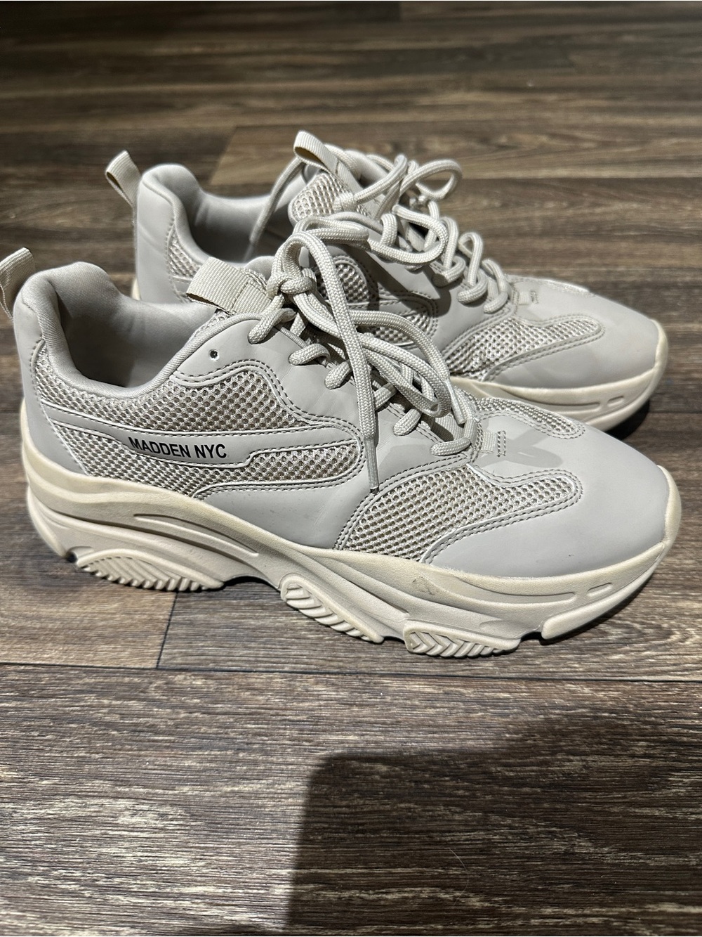 Madden NYC Women's Chunky Lace-Up Sneaker in Light Beige